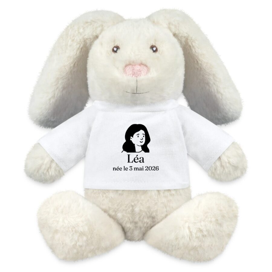 Peluche lapin personnalisée, coloris blanc, en situation