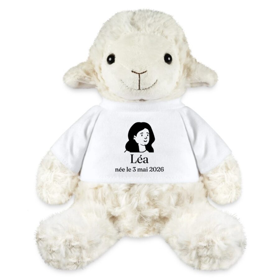 Peluche mouton personnalisée, coloris blanc, en situation