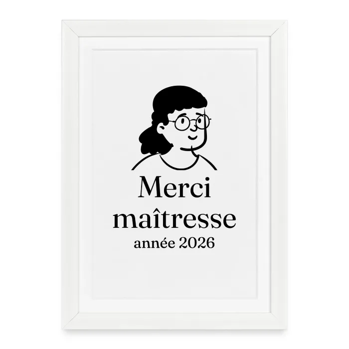 Affiche encadrée personnalisée au prénom, cadeau pour la maîtresse
