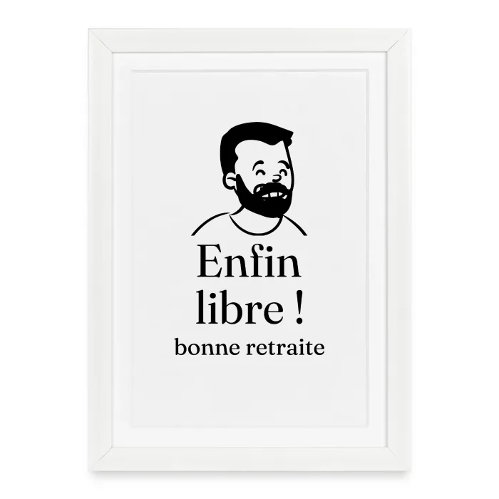 Affiche encadrée personnalisée au prénom, cadeau pour un départ à la retraite