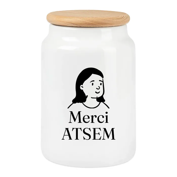 Boîte à biscuits personnalisée au prénom, cadeau pour l’ATSEM
