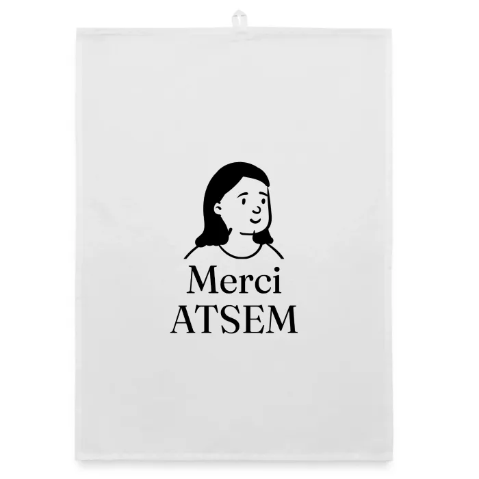 Torchon personnalisé au prénom, cadeau pour l’ATSEM