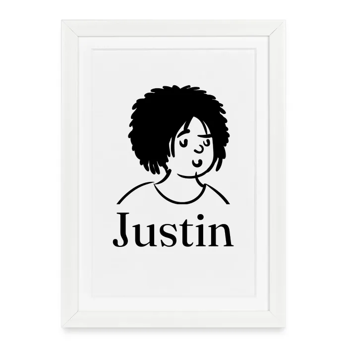Affiche encadrée personnalisée au prénom Justin