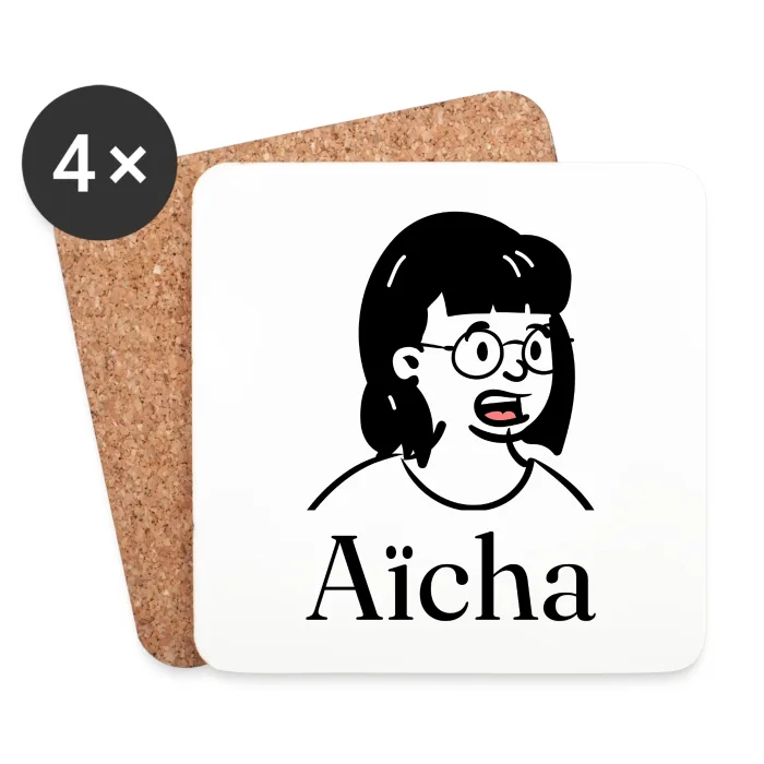 Lot de dessous de verre personnalisés au prénom Aïcha