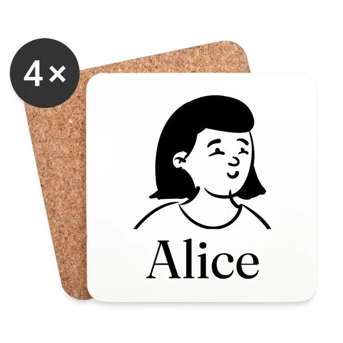 Lot de dessous de verre personnalisés au prénom Alice