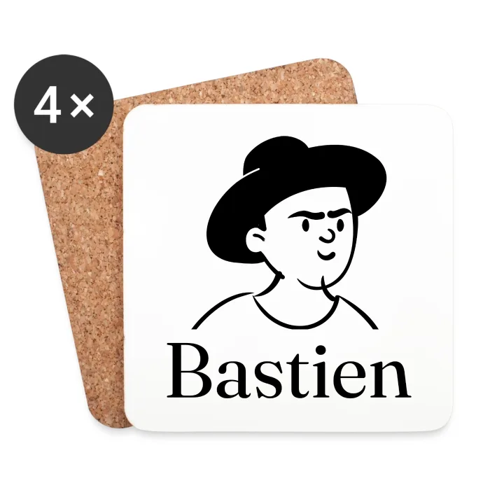 Lot de dessous de verre personnalisés au prénom Bastien