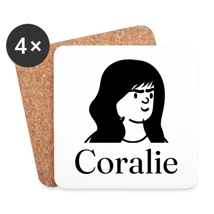Lot de dessous de verre personnalisés au prénom Coralie
