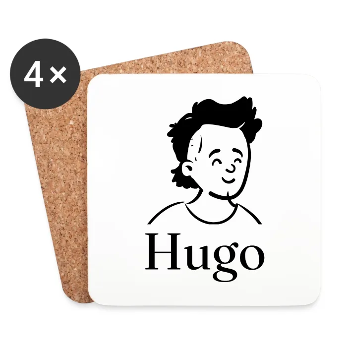 Lot de dessous de verre personnalisés au prénom Hugo