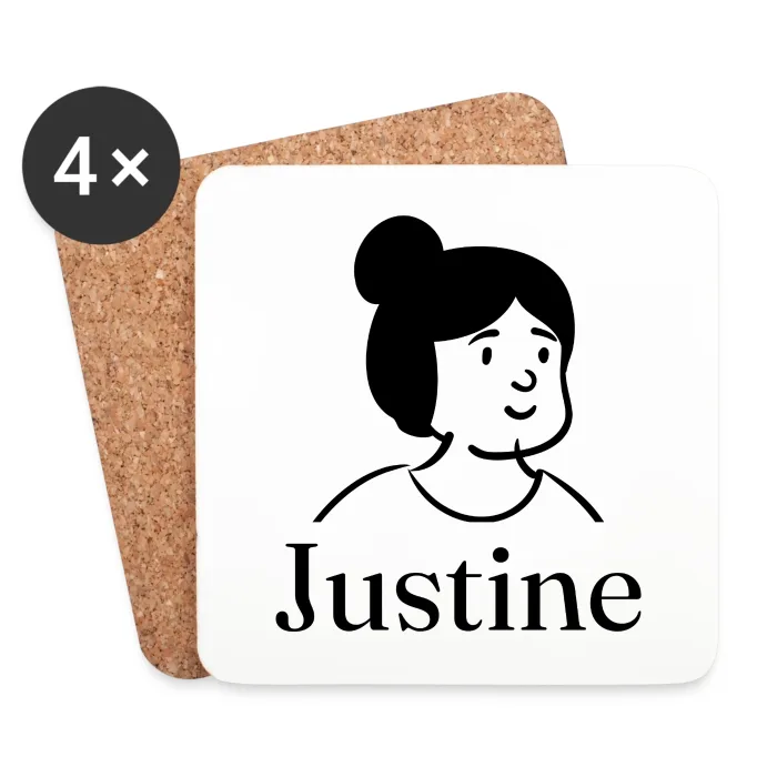 Lot de dessous de verre personnalisés au prénom Justine