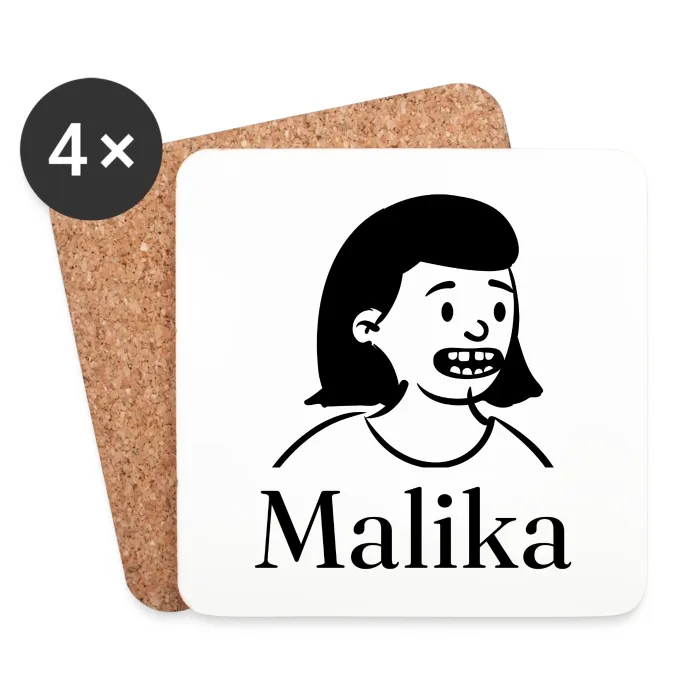 Lot de dessous de verre personnalisés au prénom Malika