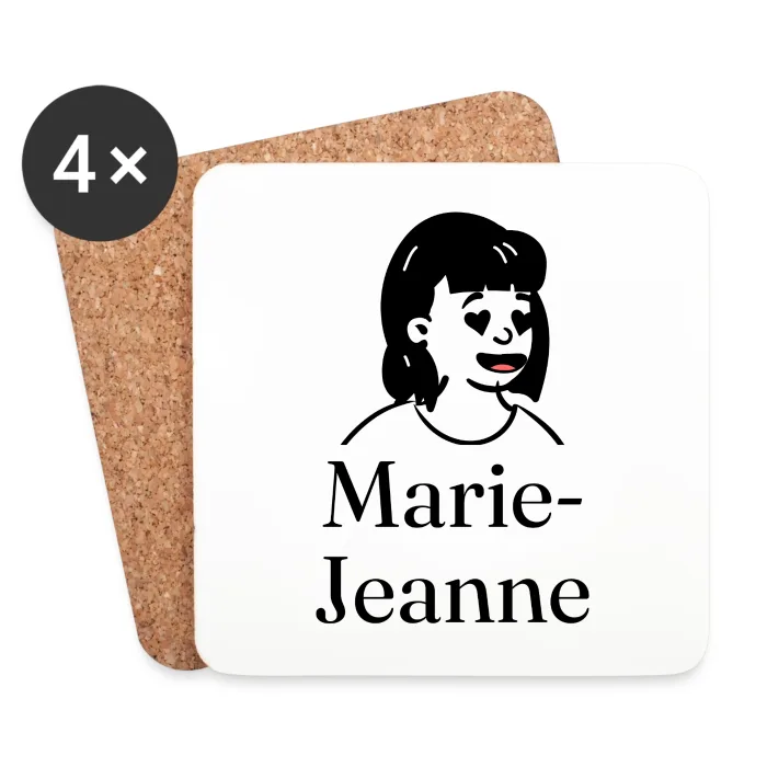 Lot de dessous de verre personnalisés au prénom Marie-Jeanne