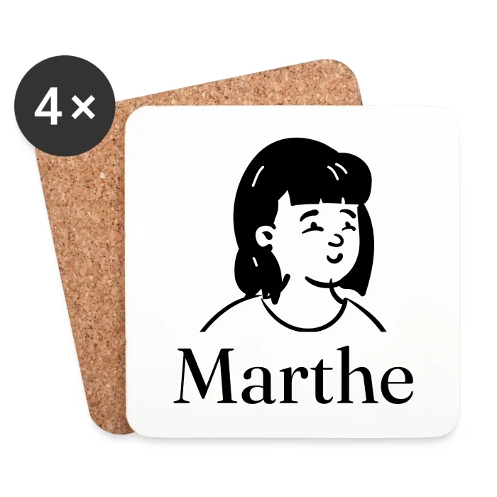 Lot de dessous de verre personnalisés au prénom Marthe