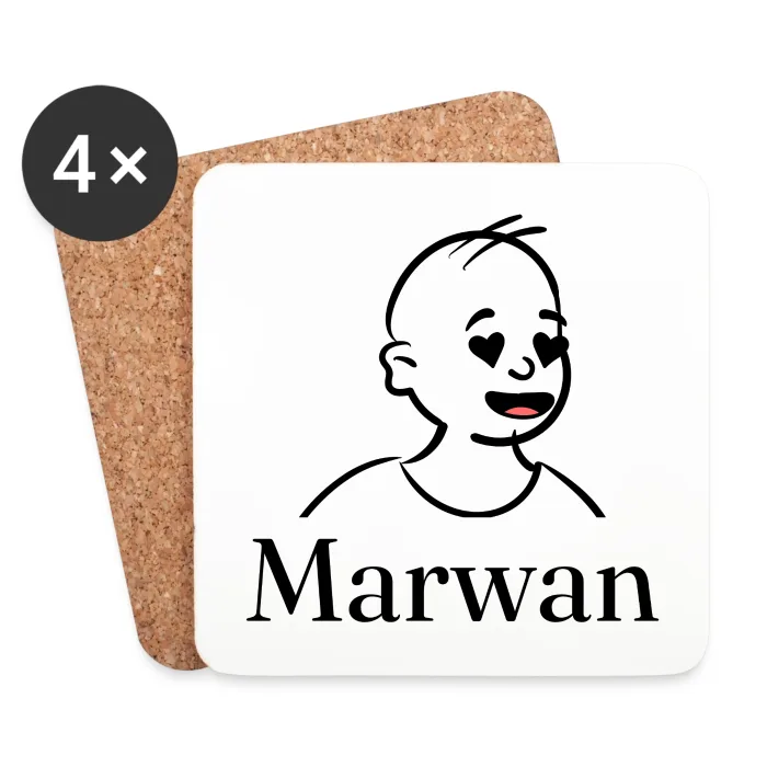 Lot de dessous de verre personnalisés au prénom Marwan