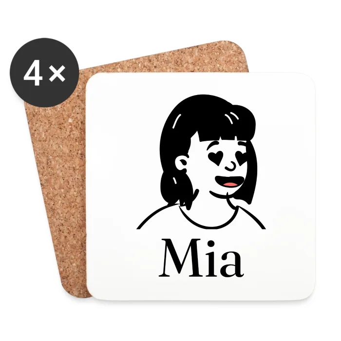 Lot de dessous de verre personnalisés au prénom Mia