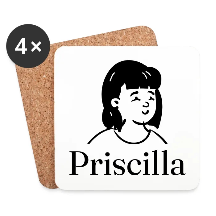 Lot de dessous de verre personnalisés au prénom Priscilla