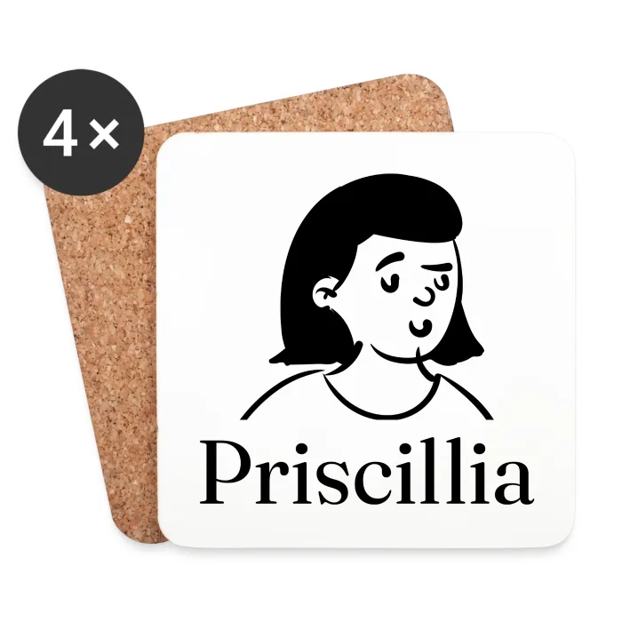Lot de dessous de verre personnalisés au prénom Priscillia