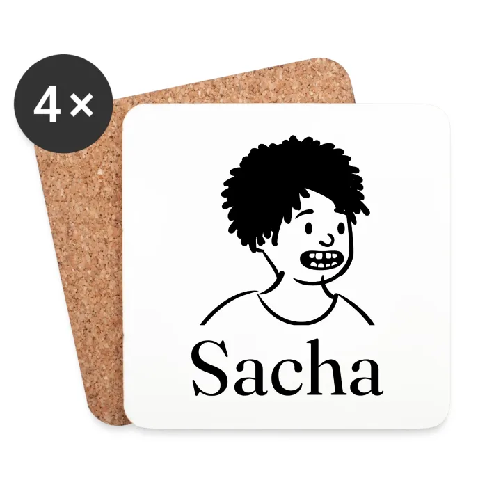Lot de dessous de verre personnalisés au prénom Sacha