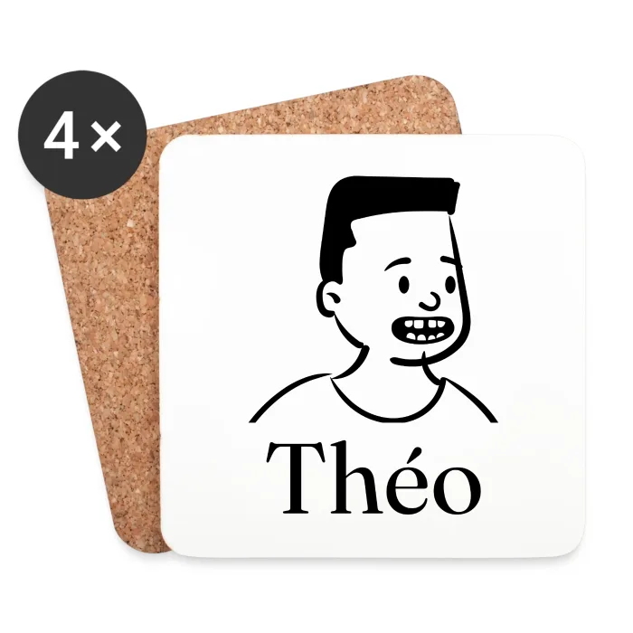 Lot de dessous de verre personnalisés au prénom Théo
