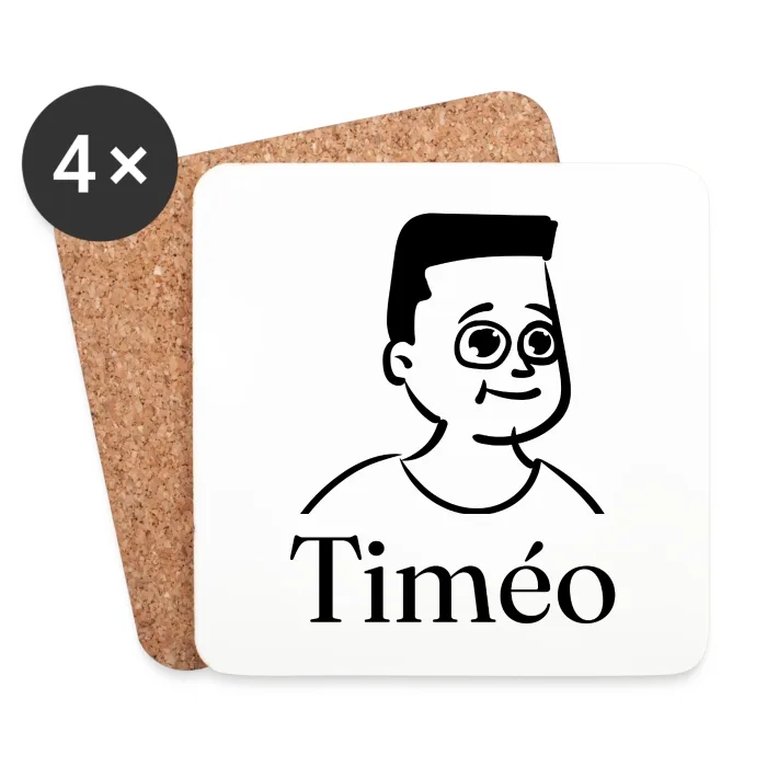 Lot de dessous de verre personnalisés au prénom Timéo