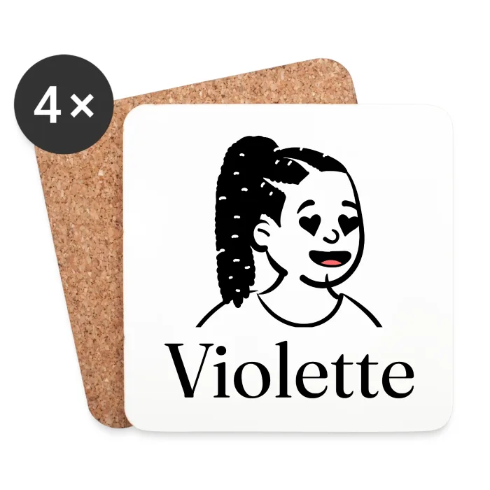 Lot de dessous de verre personnalisés au prénom Violette