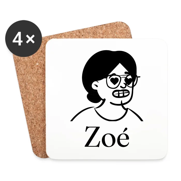 Lot de dessous de verre personnalisés au prénom Zoé