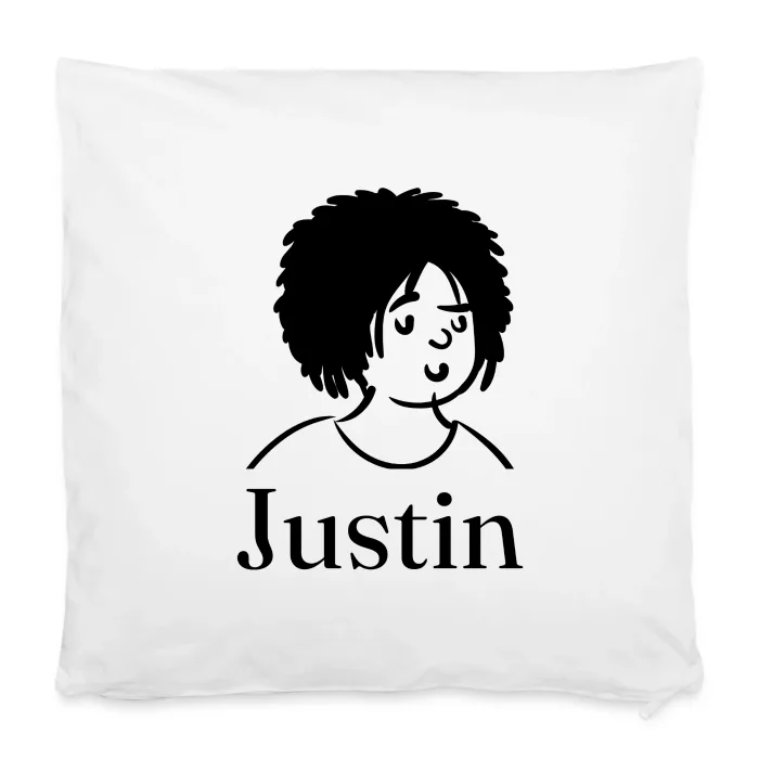 Housse de coussin personnalisée au prénom Justin