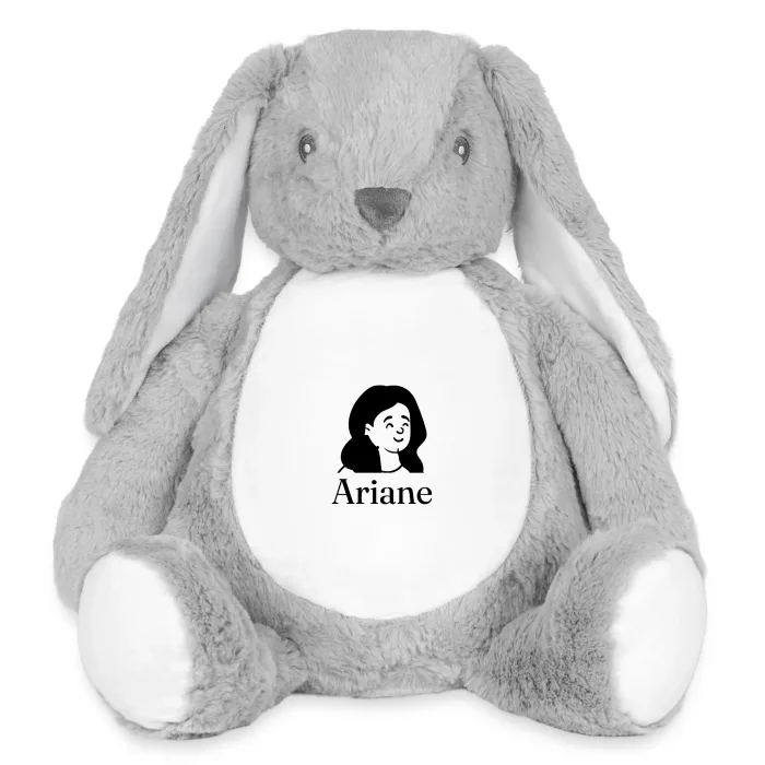 Grande peluche lapin personnalisée au prénom Ariane
